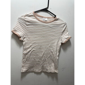 Women's H&M Striped Short Sleeve Tee M White Beige